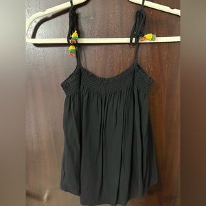One Clothing Black Camisole with Colorful Tassels